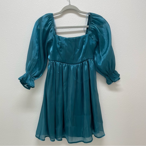 Thirty Thirty Dresses & Skirts - Thirty Thirty L A  Teal Dress with Puff Sleeves XS‎
